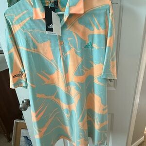 Adidas Teal and Peach Patterned Polo